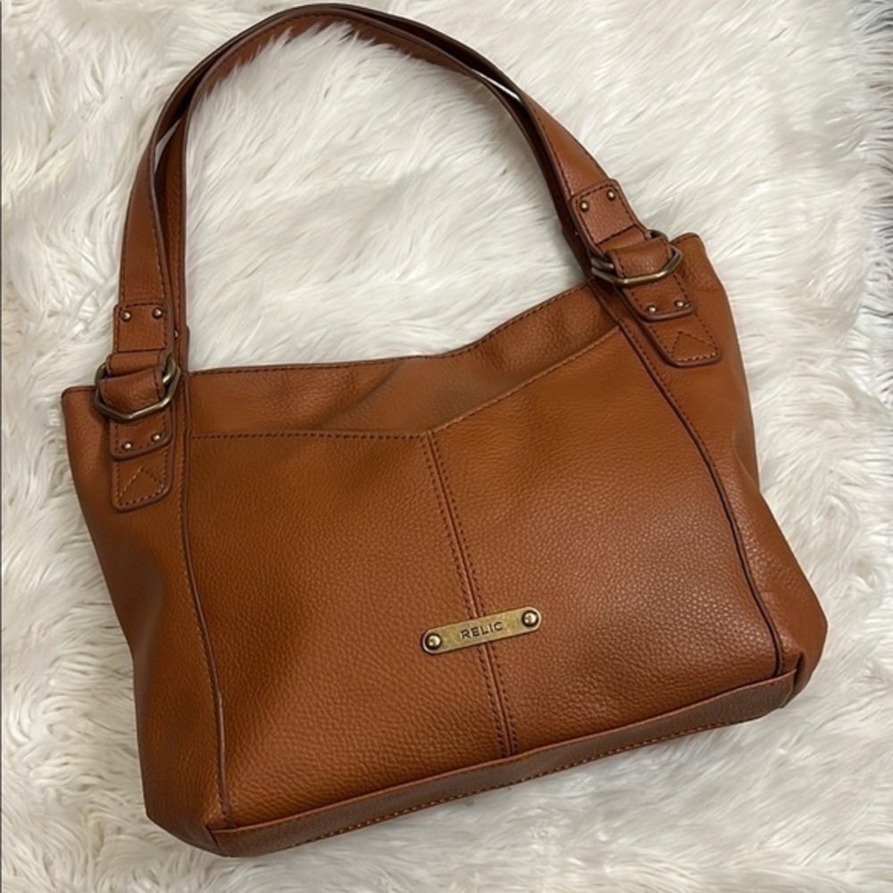 Relic faux leather pebbled shoulder bag cognac 16x10.5x2.5”